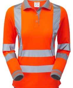 PULSAR® Women's Long Sleeve Polo Shirt Orange - Recycled Content