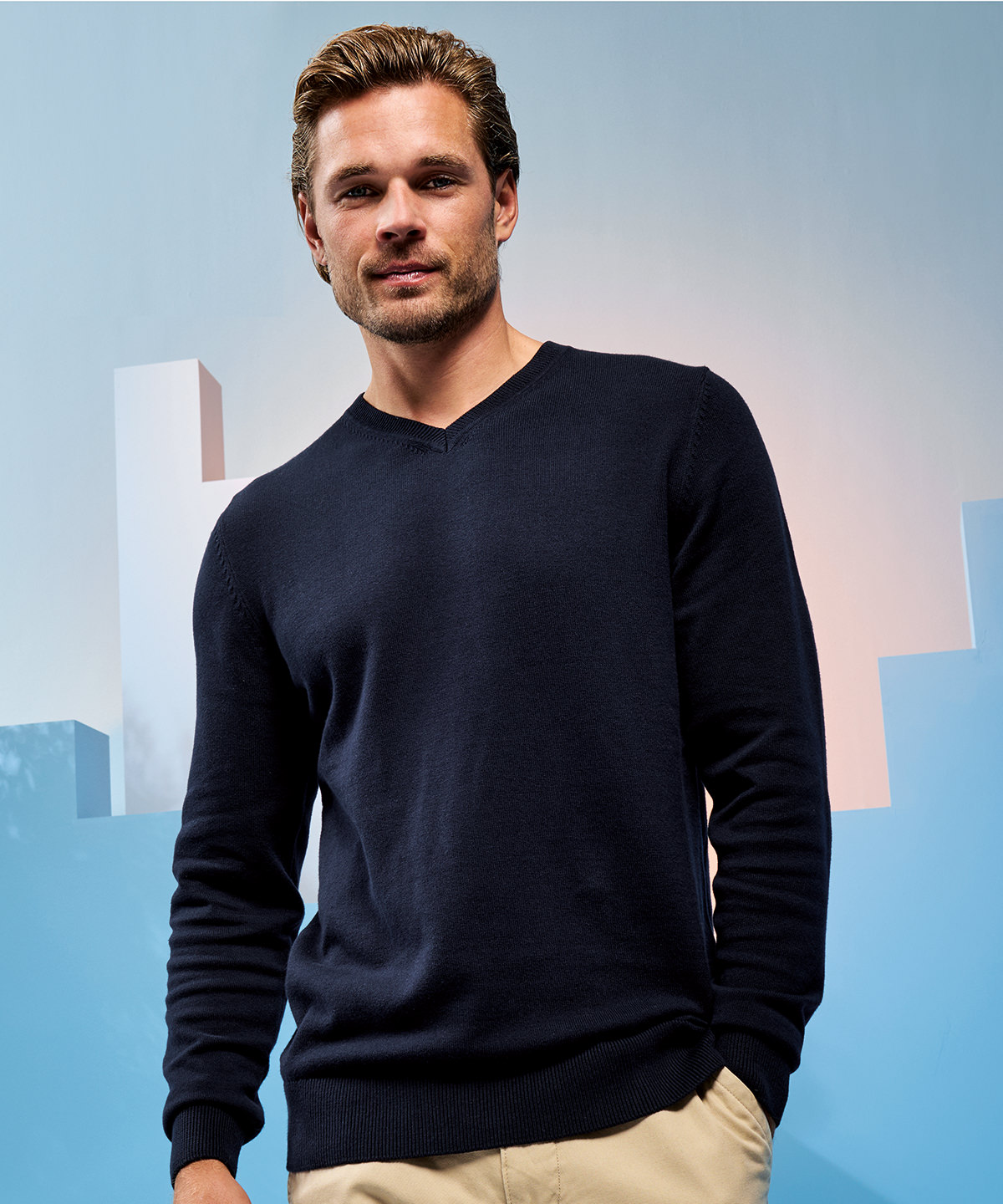 Men's Cotton Blend V-Neck Sweater