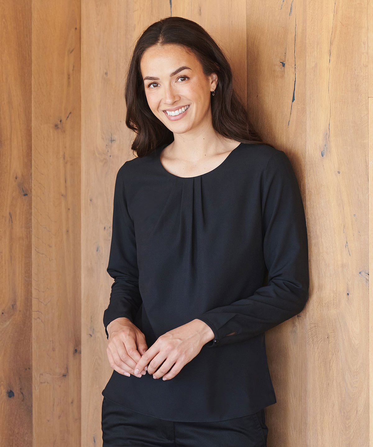 Women's Pleat Front Long Sleeve Blouse