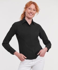Women's Long Sleeve Polycotton Easycare Fitted Poplin Shirt