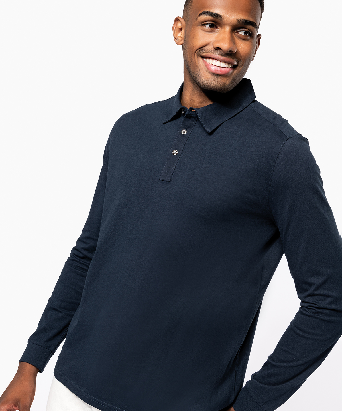 Jersey Knit Long Sleeve Polo Shirt