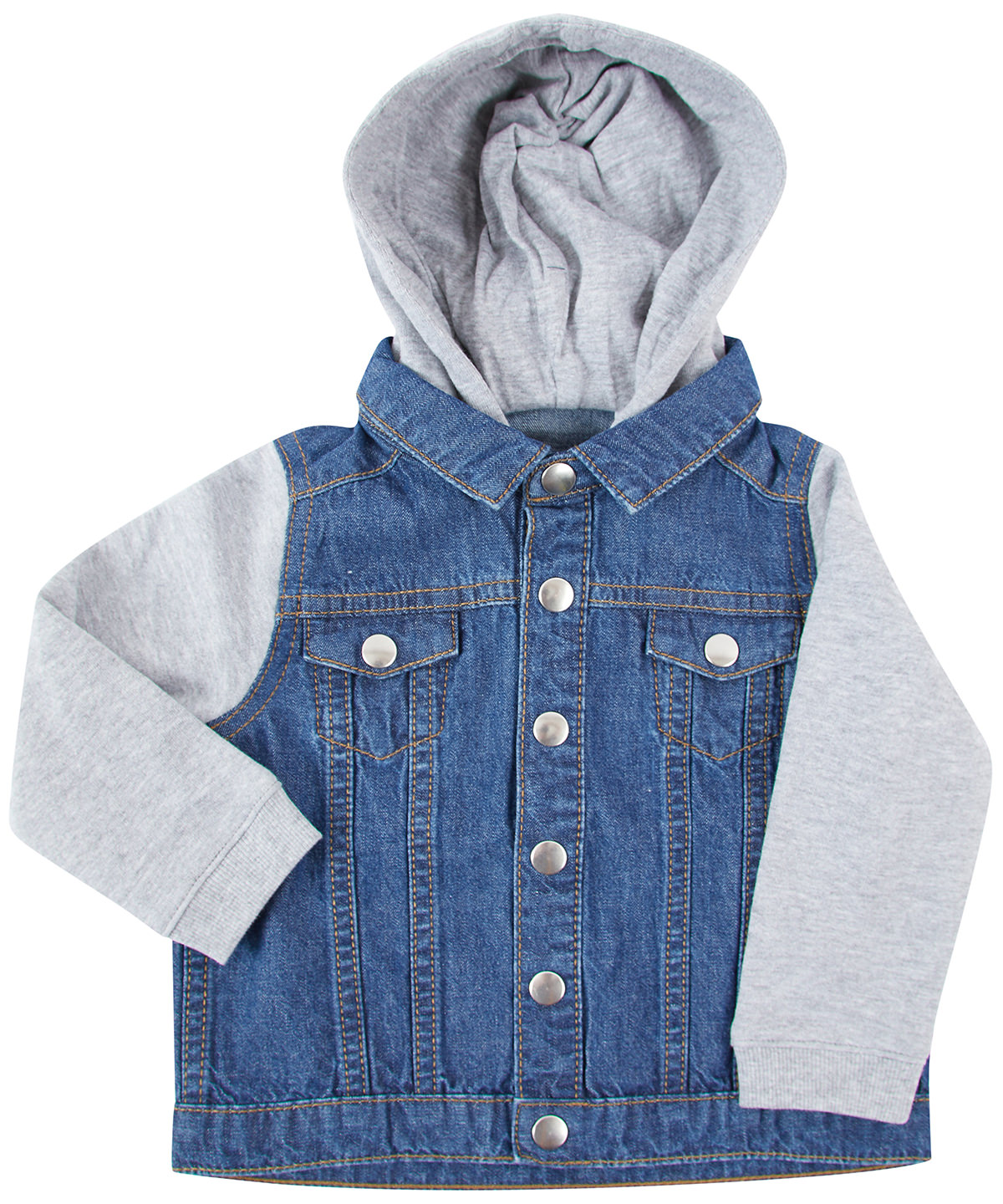 Denim Jacket With Fleece Hood And Sleeves - Image 2