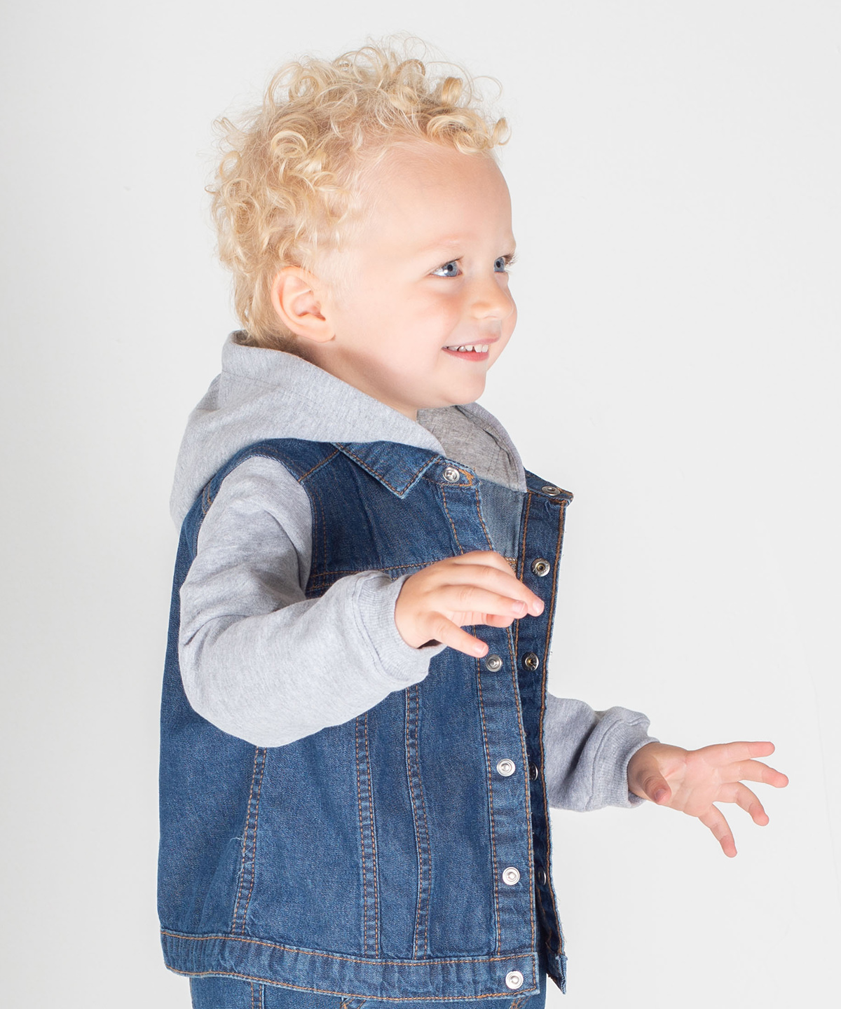 Denim Jacket With Fleece Hood And Sleeves