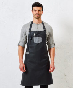 Premier Division Waxed-Look Denim Bib Apron With Faux Leather