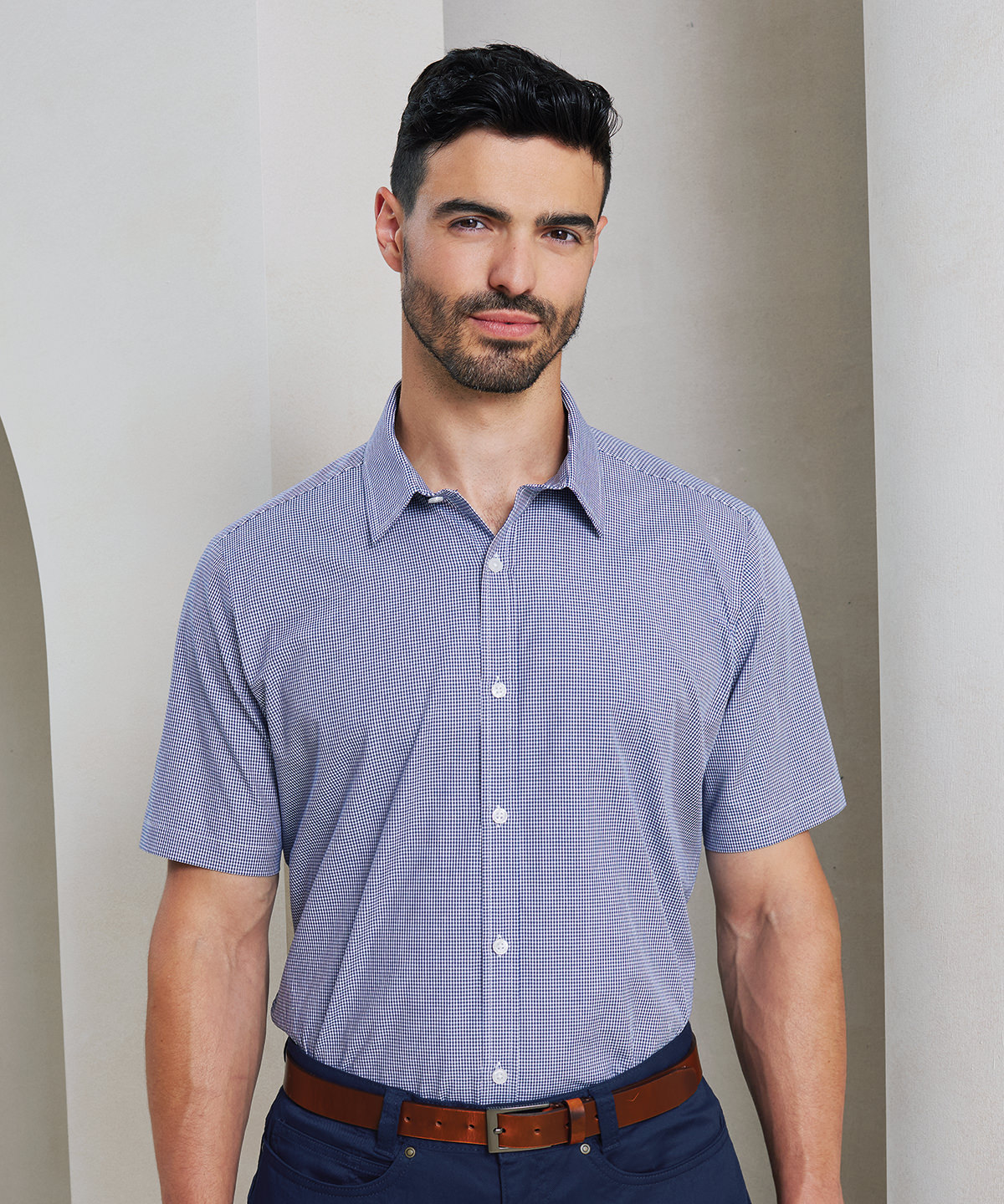Premier Microcheck (Gingham) Short Sleeve Cotton Shirt