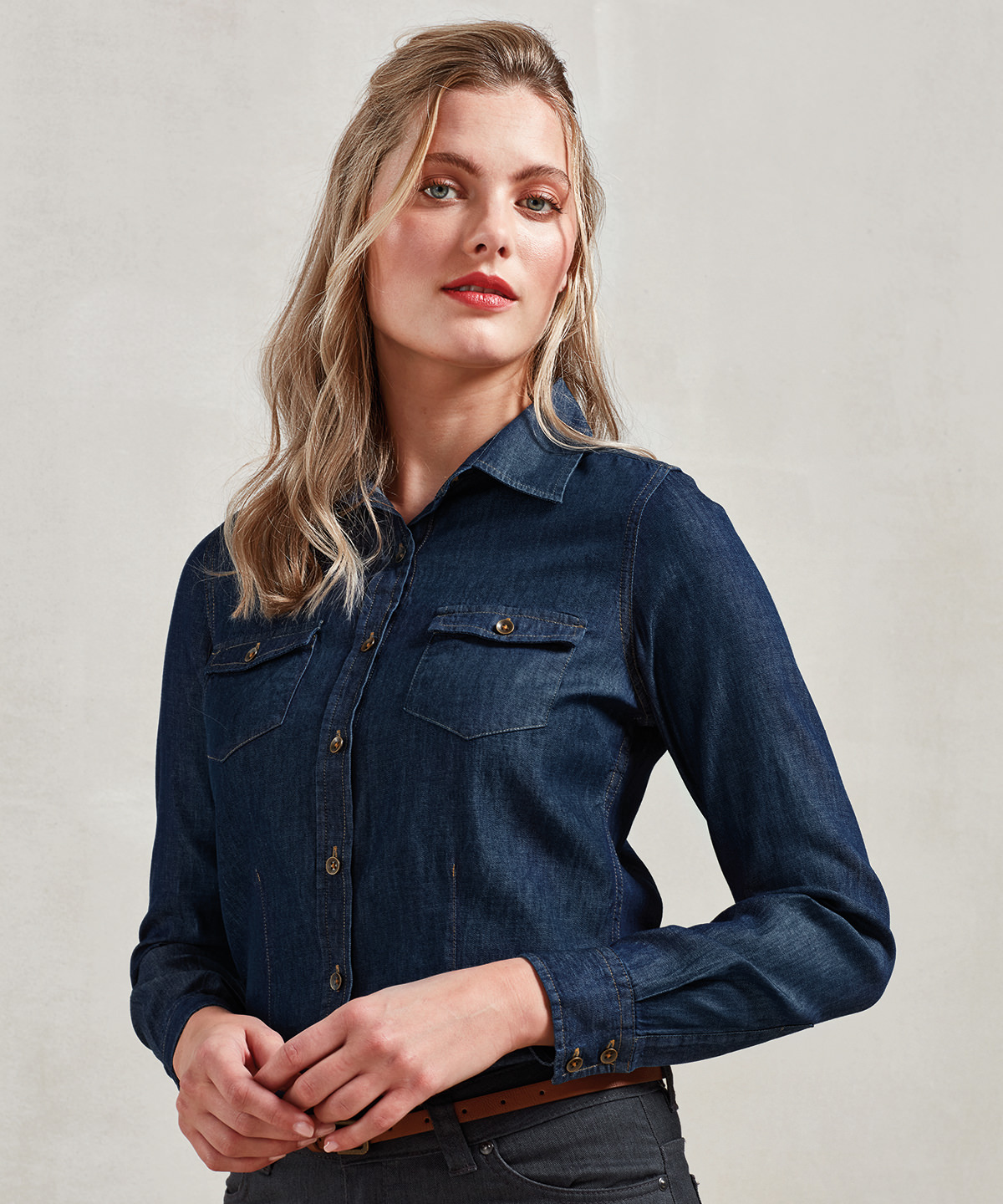 Premier Women's Jeans Stitch Denim Shirt