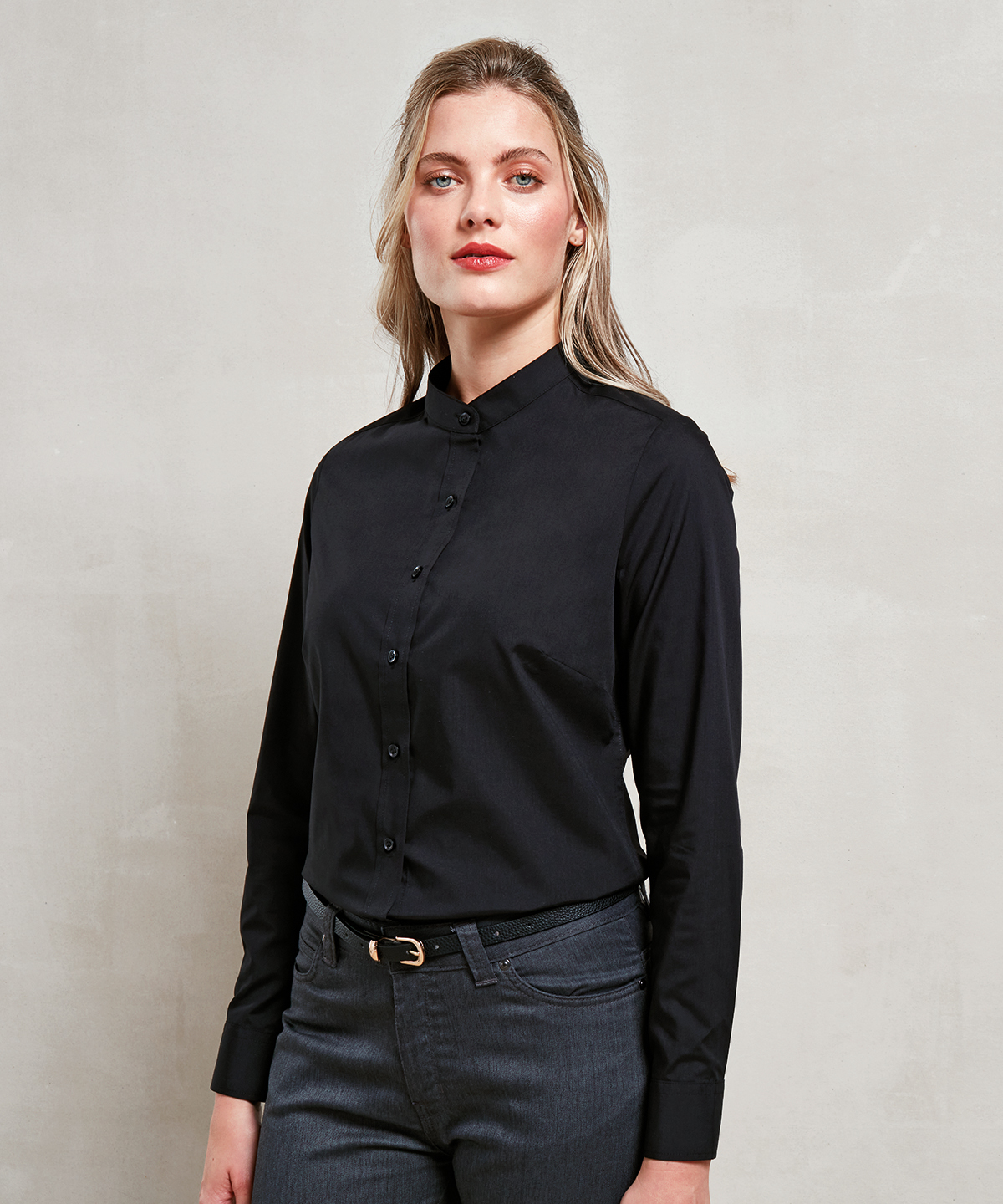 Premier Women's Banded Collar 'Grandad' Shirt