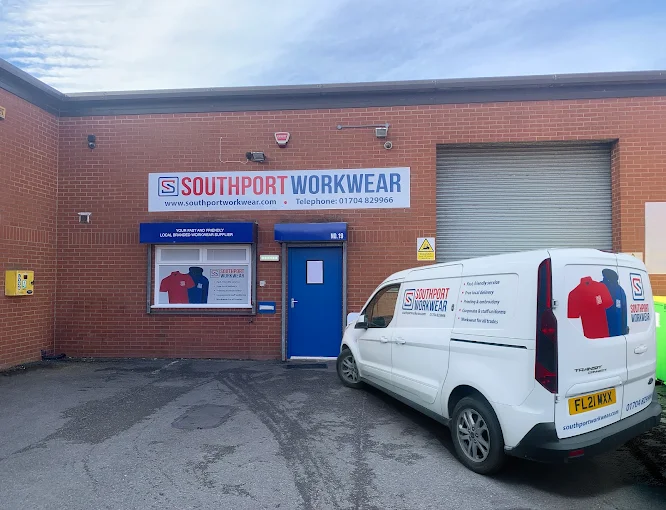 Southport Workwear premises and delivery van in Banks, Southport