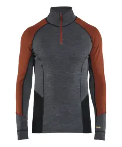 Blåkläder 4699 Underwear zip-neck top XWARM, 100% Merino in Mid Grey/Dark Red