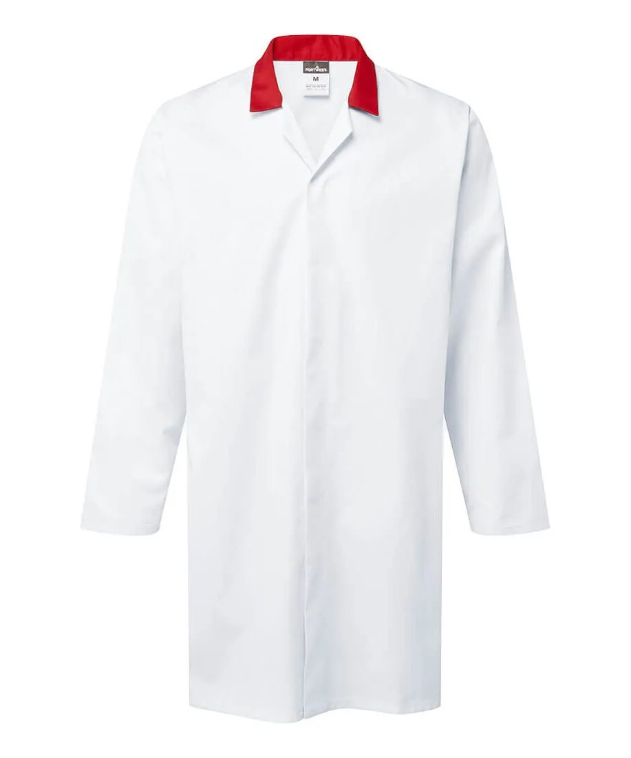 Portwest 2210 Food Industry No Pocket Coat in White/Red