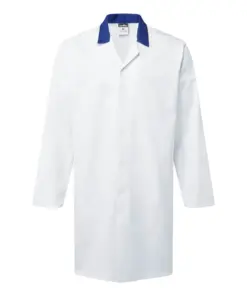 Portwest 2210 Food Industry No Pocket Coat in White/Royal Blue