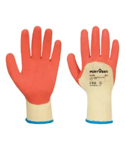 Portwest A105 Grip 10 Latex 3/4 Dipped Glove 12-Pack in Yellow/Orange