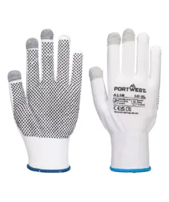 Portwest A118 Grip 13 PVC Dotted Touchscreen Glove (Pk12) in White/Grey