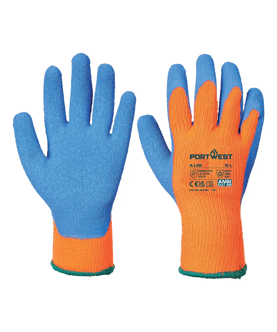 Portwest A145 Cold 7 Latex Crinkle Glove 12-Pack in Orange/Blue