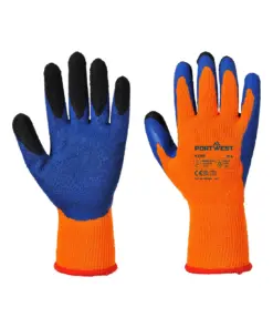 Portwest A185 Cold 7 Latex Crinkle Finger Dipped Glove 12-Pack in Orange/Blue