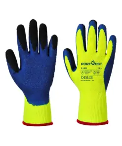 Portwest A185 Cold 7 Latex Crinkle Finger Dipped Glove 12-Pack in Yellow/Blue