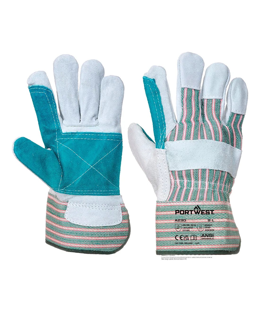 Portwest A230 Leather Rigger 365 Cow Split Reinforced Palm Glove 12-Pack in Grey