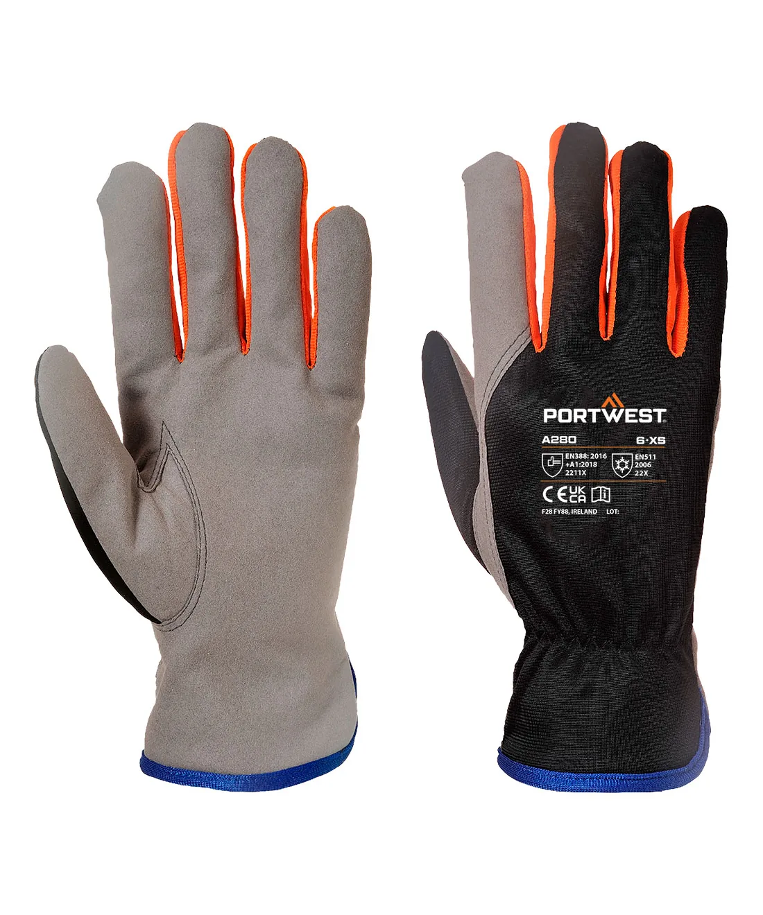 Portwest A280 Cold 240 Synthetic Leather Mechanical Glove in Black/Orange