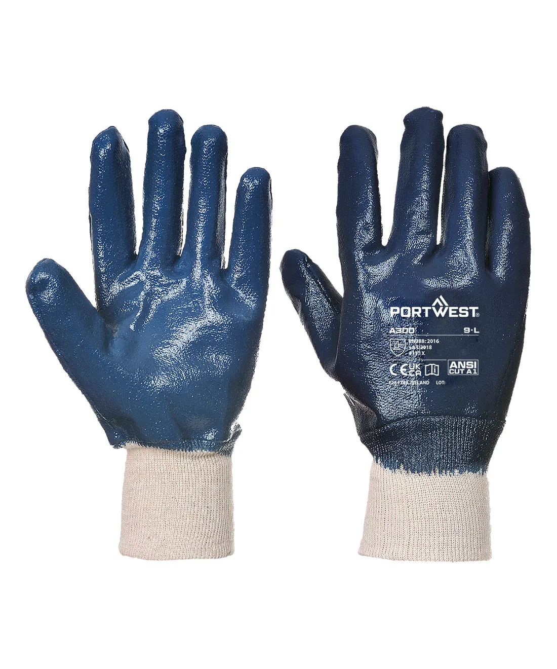 Portwest A300 Grip 12 Nitrile Full Dipped Knitwrist Glove 12-Pack in Navy