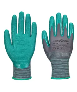 Portwest A313 Grip 15 Nitrile Crinkle Glove (Pk12) in Grey/Green