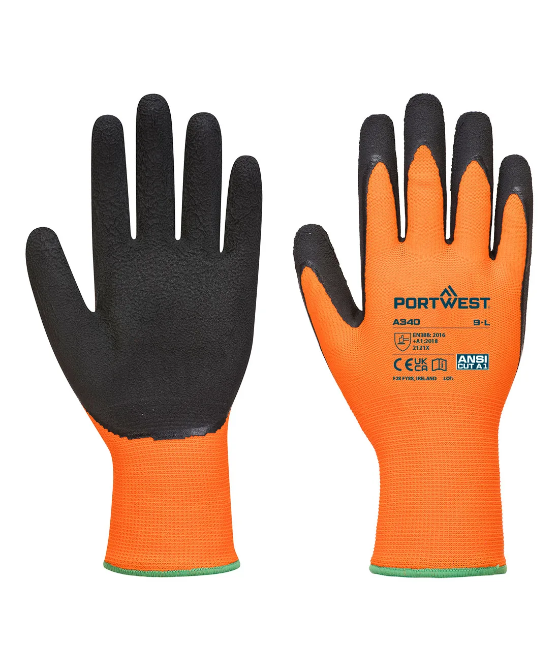 Portwest A340 Grip 13 Latex Foam Hi-Vis Glove 12-Pack in Orange/Black