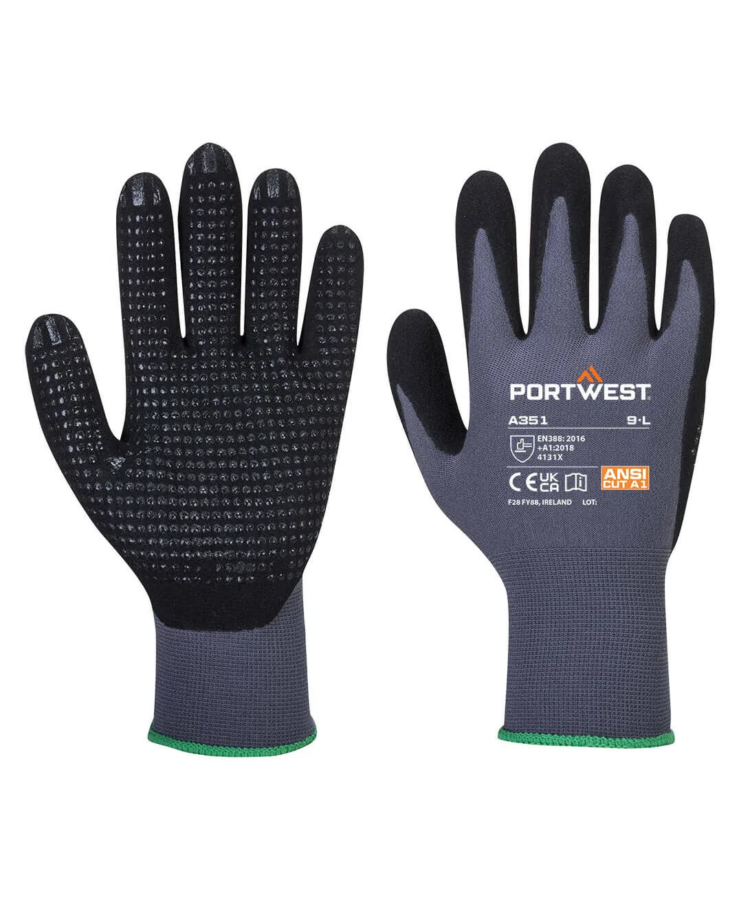 Portwest A351 Grip 15 Nitrile Sandy Dotted Glove in Grey/Black
