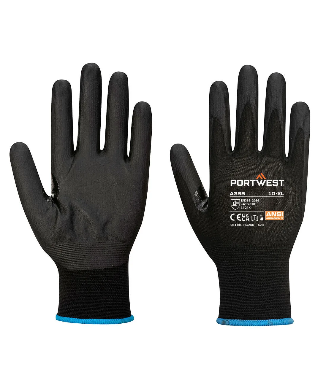 Portwest A355 Grip 15 Nitrile Foam Touchscreen Glove (Pk12) in Black