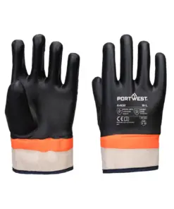 Portwest A402 Grip PVC Sandy Double Dipped Glove in Black/Orange