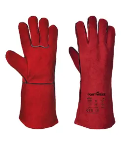 Portwest A500 Welders 210 Split Leather Red Gauntlet in Red