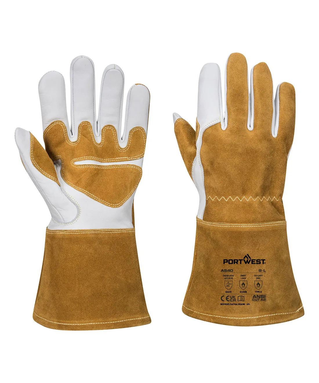 Portwest A540 MIG Welders 320 Grain Leather Reinforced Gauntlet in Brown
