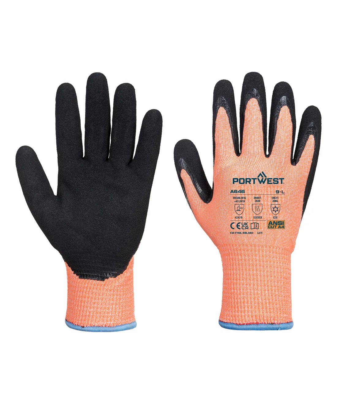 Portwest A646 Cold D13 Nitrile Viz-Tex Cut Glove in Orange/Black