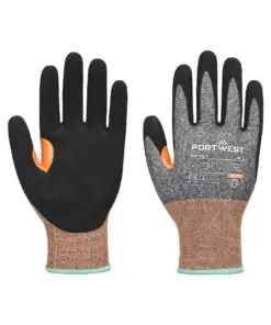 Portwest A675 CS Cut G18 Nitrile Sandy Glove A7 in Grey/Black