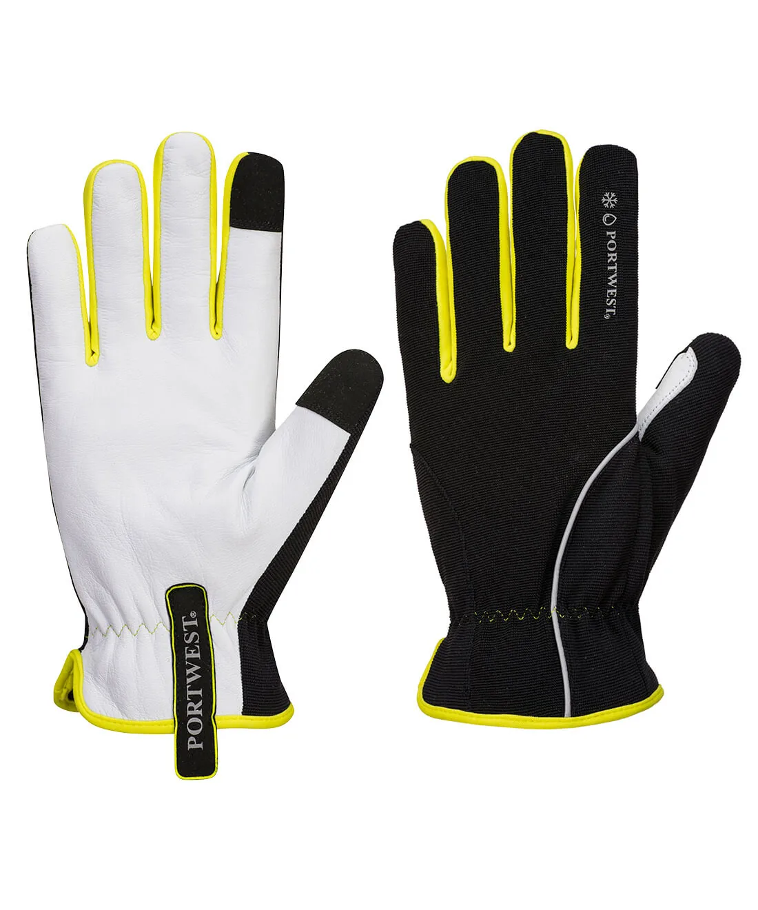 Portwest A776 PW3 Mechanic 160 Leather Palm Cold Glove in Black/Yellow