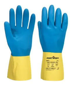 Portwest A801 Chem 300 Latex Double Dipped Gauntlet 12-Pack in Yellow/Blue