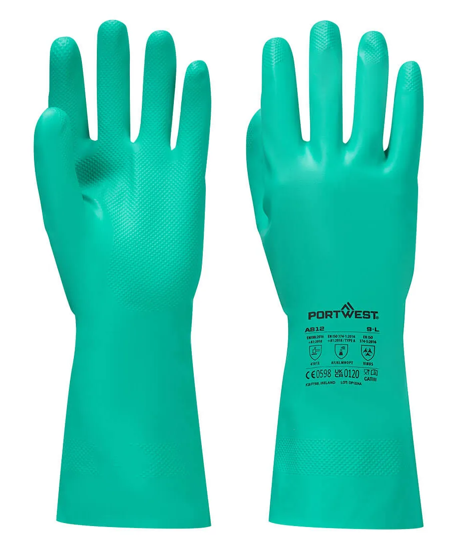 Portwest A812 Chem 330 Nitrile Plus Gauntlet 12-Pack in Green