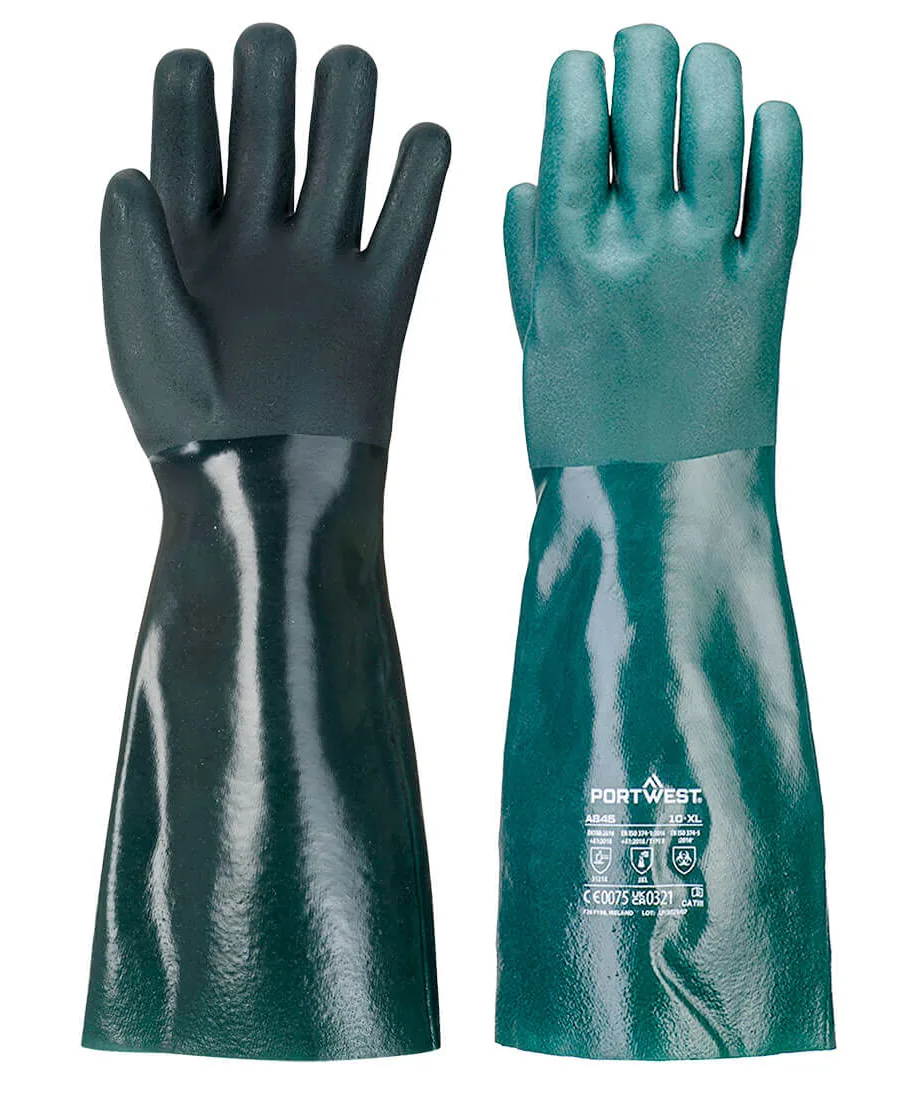 Portwest A845 Chem 450 PVC Double Dipped Gauntlet in Green