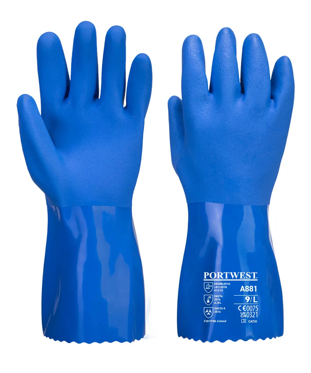 Portwest A881 Chem 300 PVC Marine Gauntlet in Blue