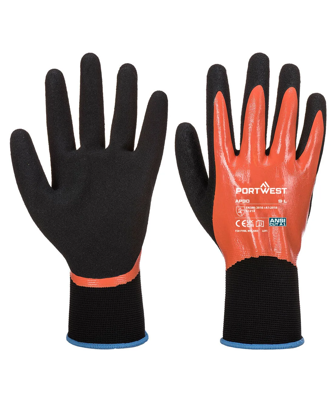 Portwest AP30 Grip 13 Nitrile Foam Aqua Glove 12-Pack in Orange/Black