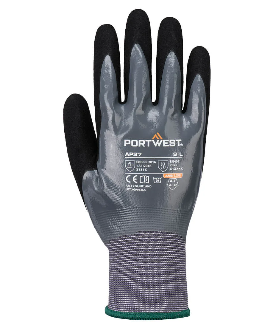 Portwest AP37 Grip 15 Nitrile Foam Touch Screen Glove in Grey/Black
