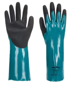 Portwest AP60 Chem 300 Nitrile Sandy Double Dipped Gauntlet in Blue/Black