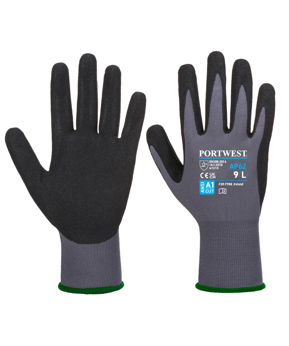 Portwest AP62 Grip 15 Nitrile Sandy Aqua Glove in Grey/Black