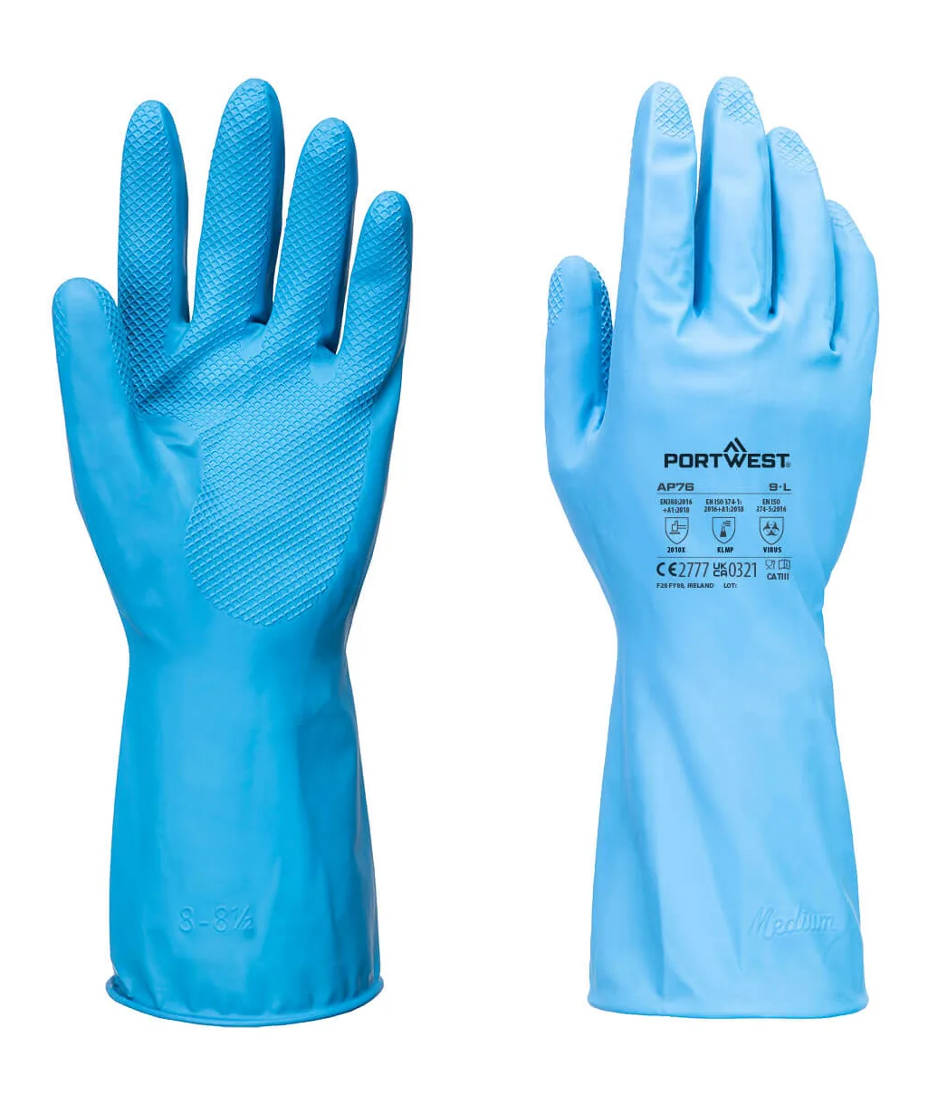 Portwest AP76 FD Chemical B Latex Light Gauntlet (Pk12) in Blue