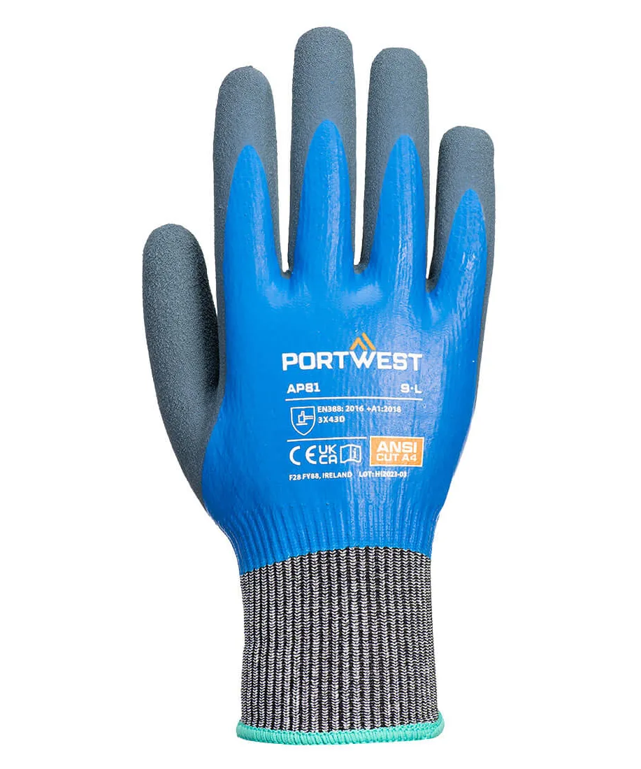Portwest AP81 Cut D13 Latex Aqua Glove in Blue