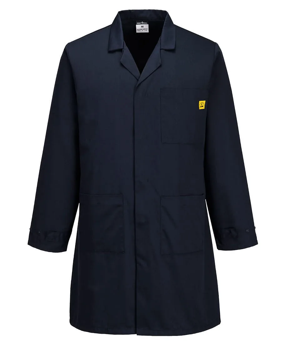 Portwest AS10 Anti-Static ESD Coat in Navy