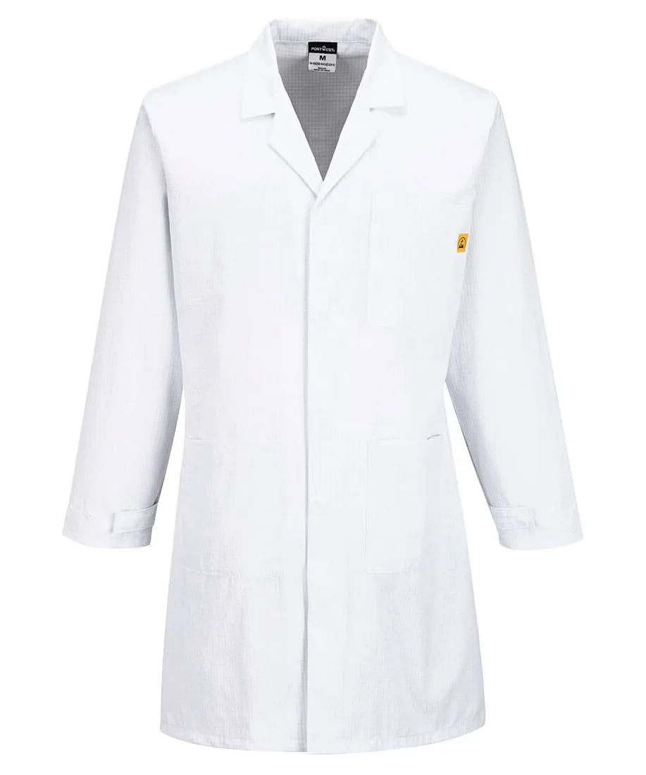 Portwest AS10 Anti-Static ESD Coat in White