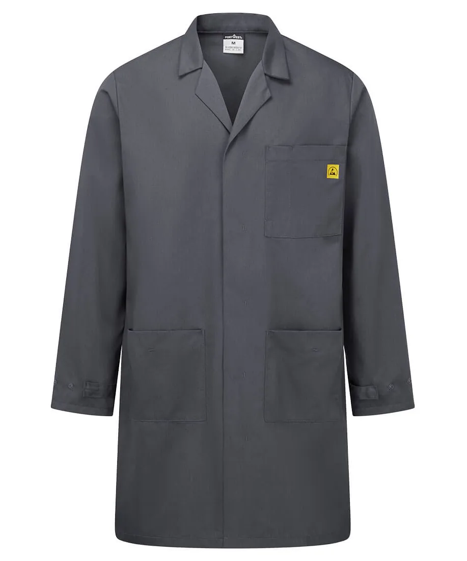 Portwest AS10 Anti-Static ESD Coat in Zoom Grey