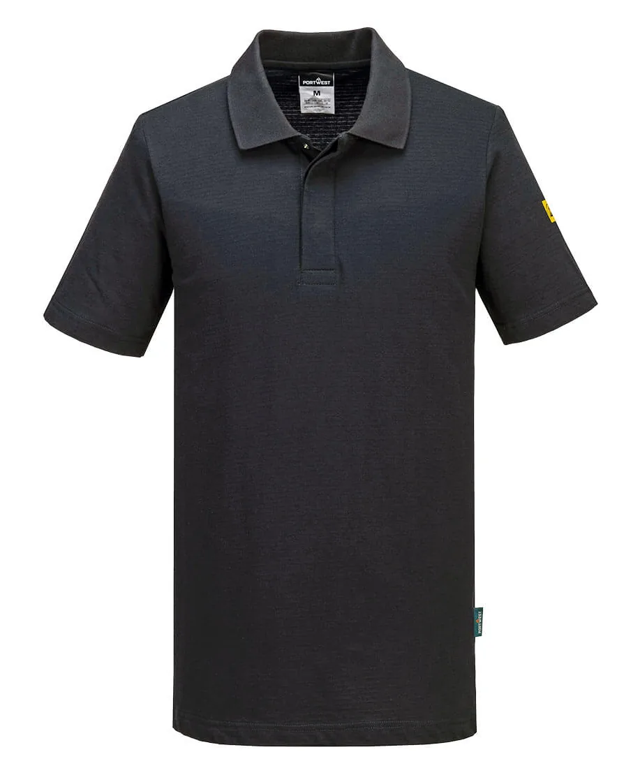Portwest AS21 Anti-Static ESD Polo Shirt Short Sleeve in Black