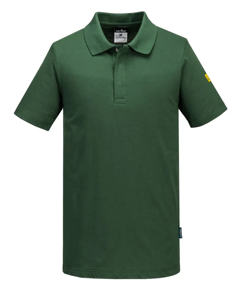 Portwest AS21 Anti-Static ESD Polo Shirt Short Sleeve in Forest Green