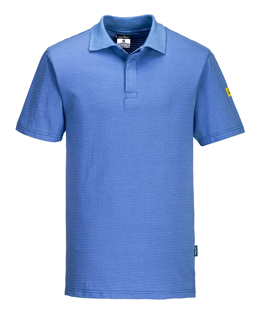 Portwest AS21 Anti-Static ESD Polo Shirt Short Sleeve in Hamilton Blue