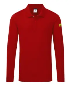 Portwest AS23 Anti-Static ESD Polo Shirt Long Sleeve in Deep Red